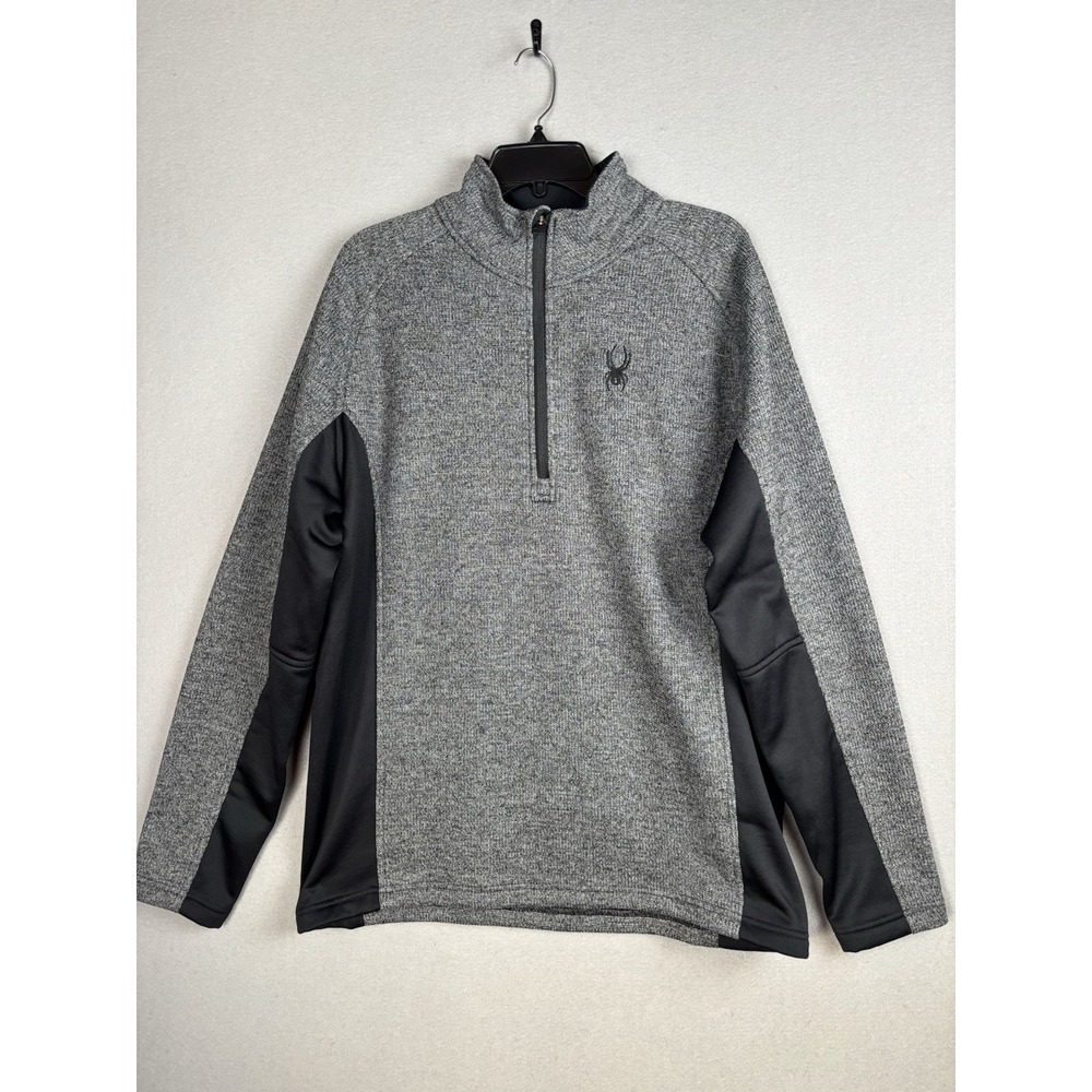 Spyder Jacket Mens XL Gray Black Warm 1/4 Zip Logo Pullover Sweater Casual 6698